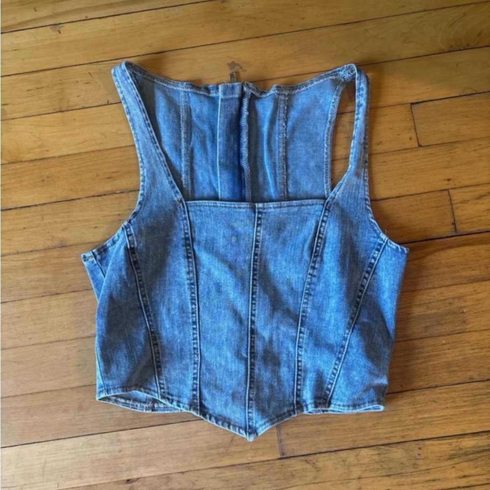 Denim Corset Tank Top - Blue